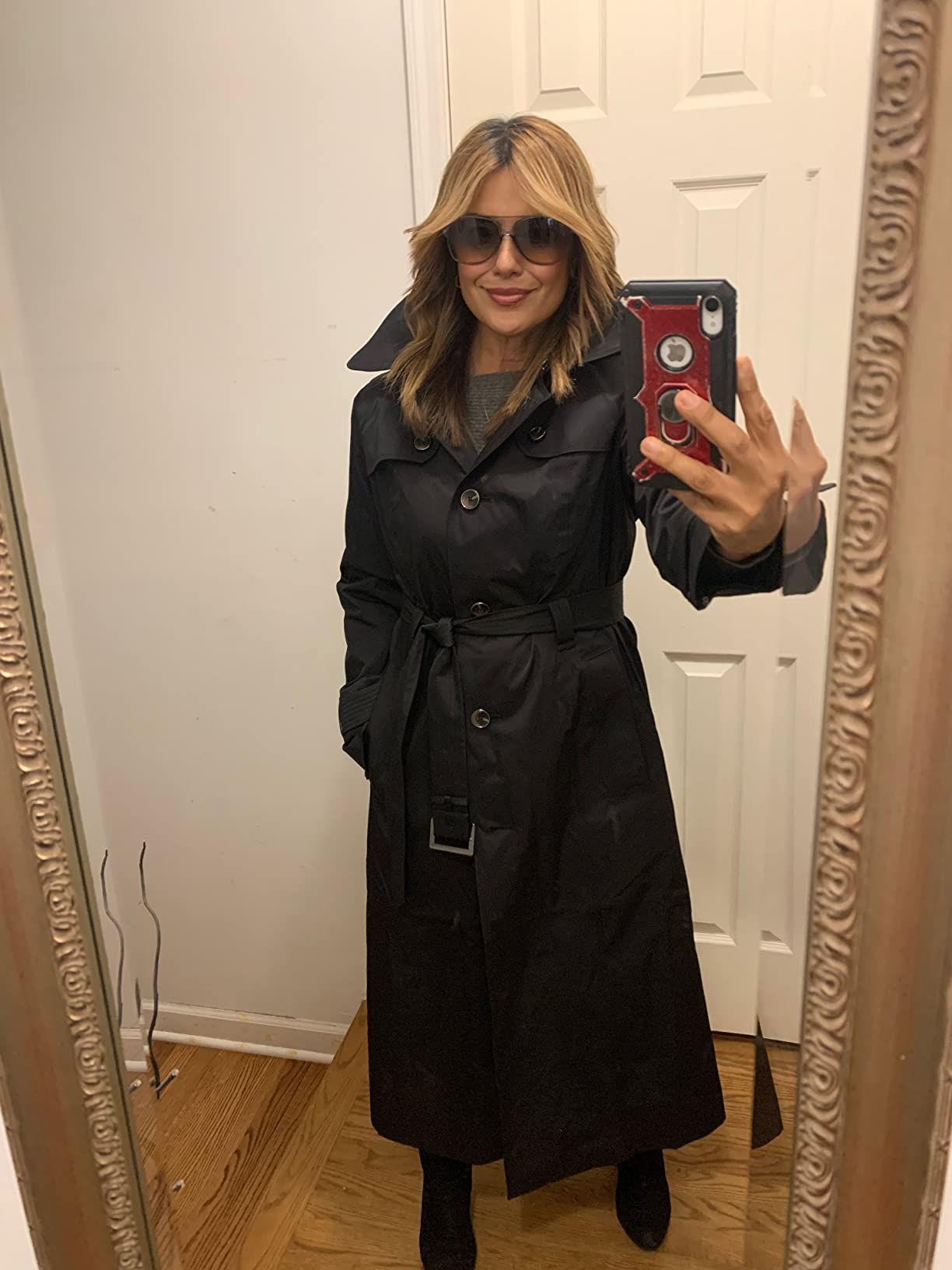 LONDON FOG womens Single Breasted Long Trench Coat With Epaulettes and Belt customer photo 2