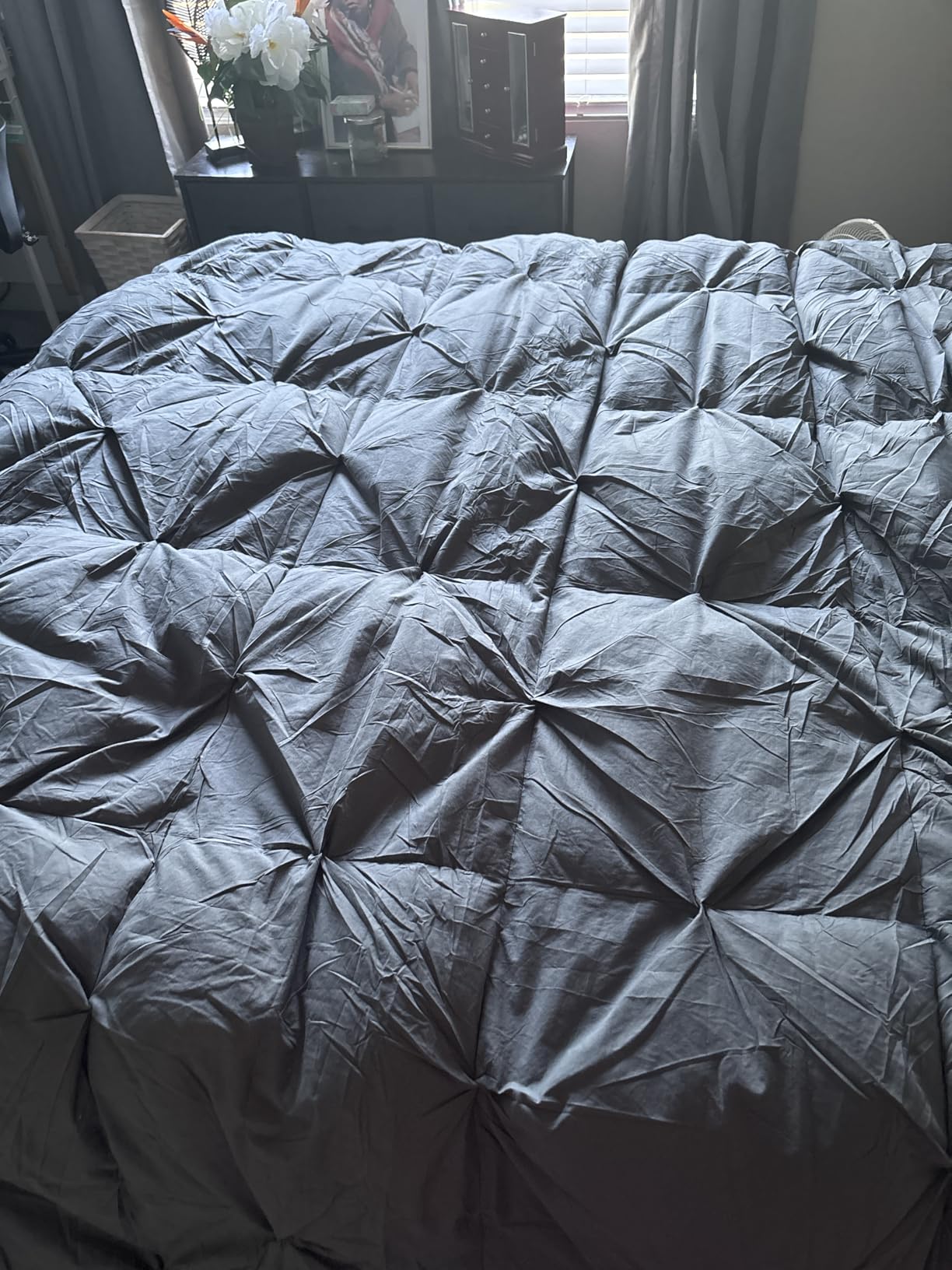 Three Geese Pinch Pleat Waterfowl Feathers and Down Comforter King Size Duvet Insert,750+ Fill Power,1200TC 100% Cotton, Premium All Seasons Gray Warm Hotel Comforter with 8 Tabs. customer photo 1