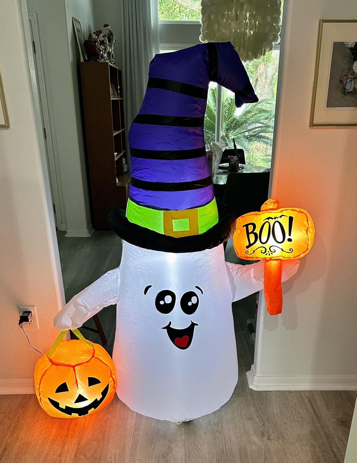 GOOSH 5 FT Halloween Inflatables Ghost Outdoor Decorations Blow Up Yard Cute Wizard Ghost with Pumpkin with Built-in LEDs for Garden Lawn Indoor Party Holiday Decor customer photo 2