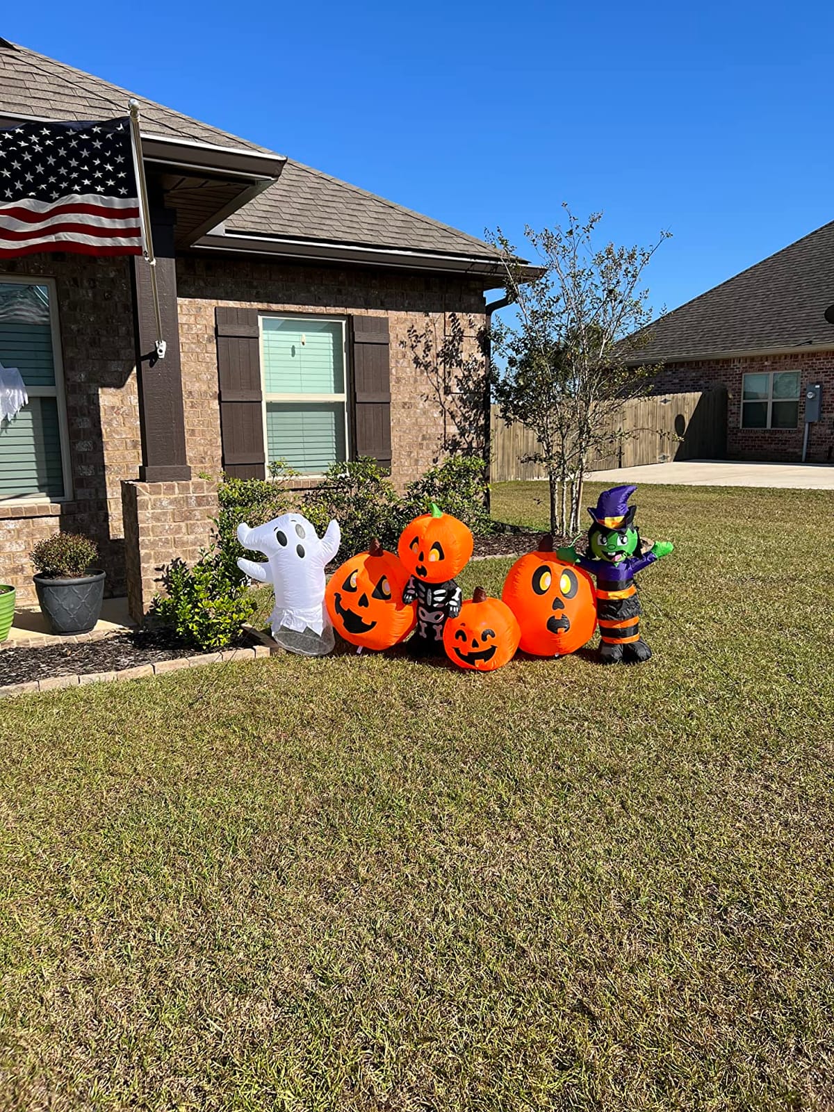 Joiedomi 8 ft Long Halloween Inflatable Three Characters and Pumpkin Patch Outdoor Decoration, Blow Up Inflatables Witch Ghost Skeleton Yard Decorations with LEDs for Party Yard Lawn Garden Decor customer photo 2