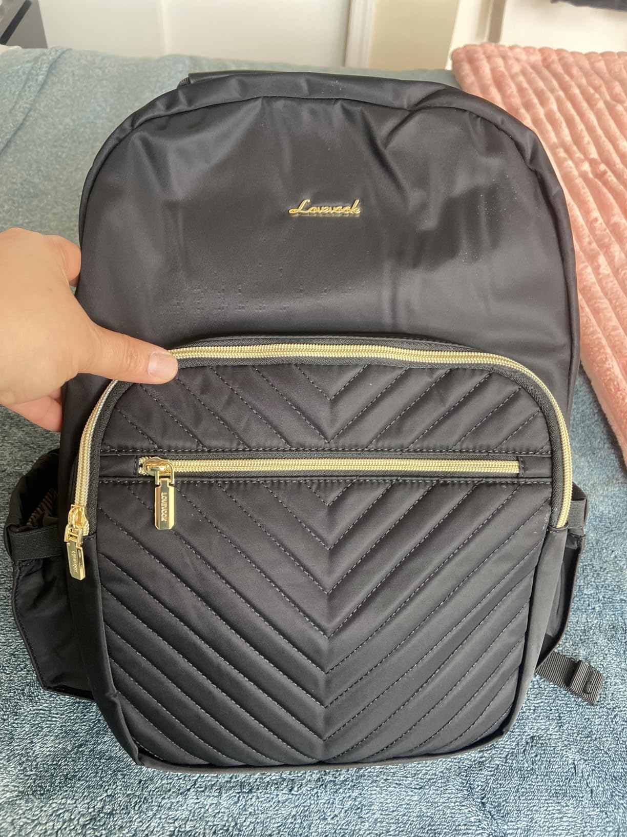 LOVEVOOK Laptop Backpack Purse for Women, Work Travel Computer Bags, College School Backpack for Student Girl, Quilted Casual Daypack with USB Port, Fit 15.6 Inch Laptop, Black customer photo 2