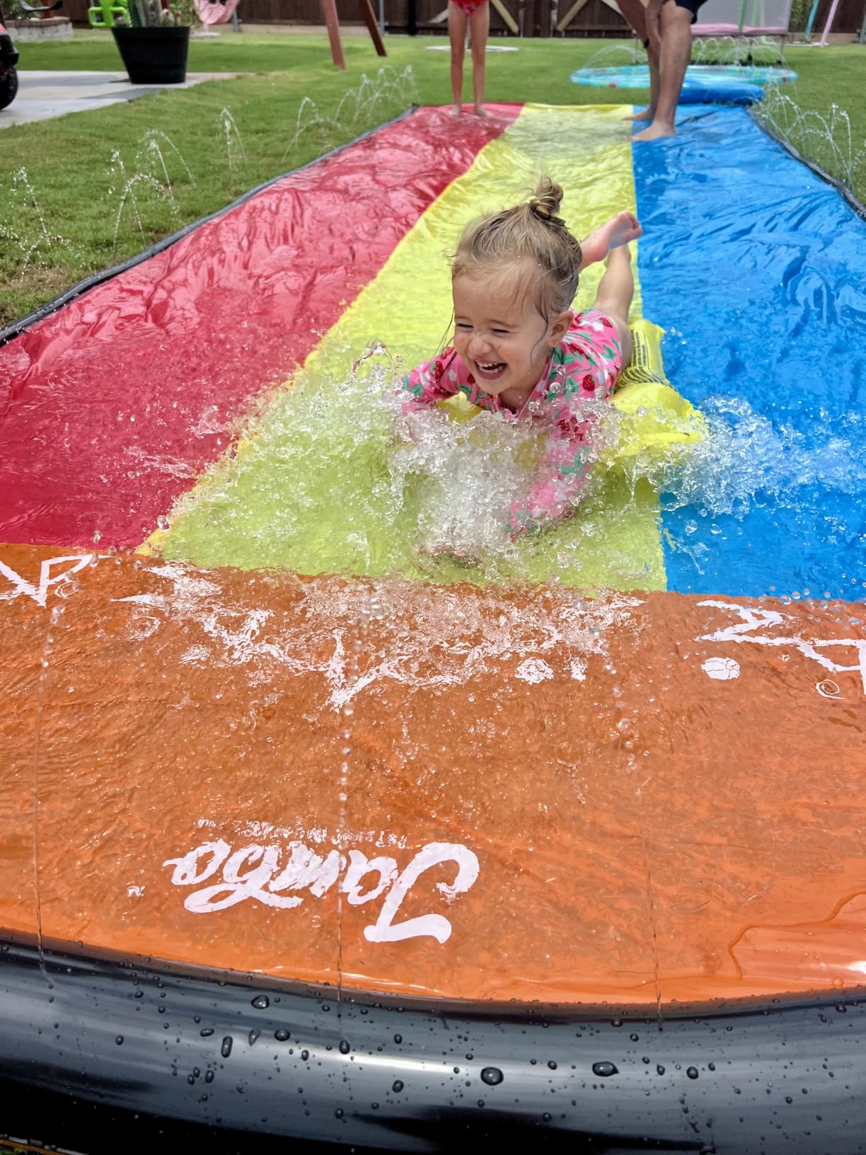 JAMBO Premium Triple Water Slide and 3 Bodyboards, 16Ft Heavy Duty Slip Splash and Slides-Advanced 3-Way Sprinkler System, Splash Pad Mat Backyard Summer Outdoor Water Toys n Long Slides for Kids customer photo 1