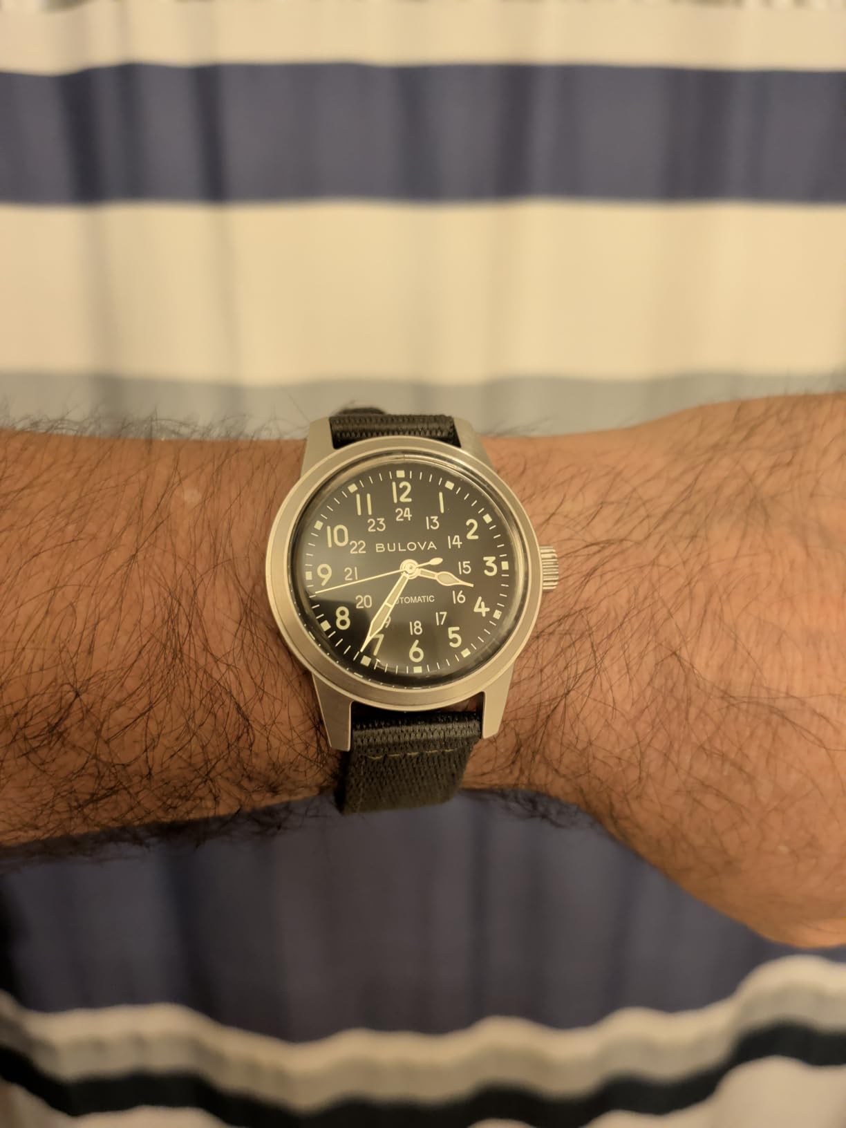 Bulova Men's Military Heritage Hack Veteran's Watchmaking Initiative Watch in Stainless Steel with 3-Hand Automatic, Green NATO Strap Style: 96A259 customer photo 1