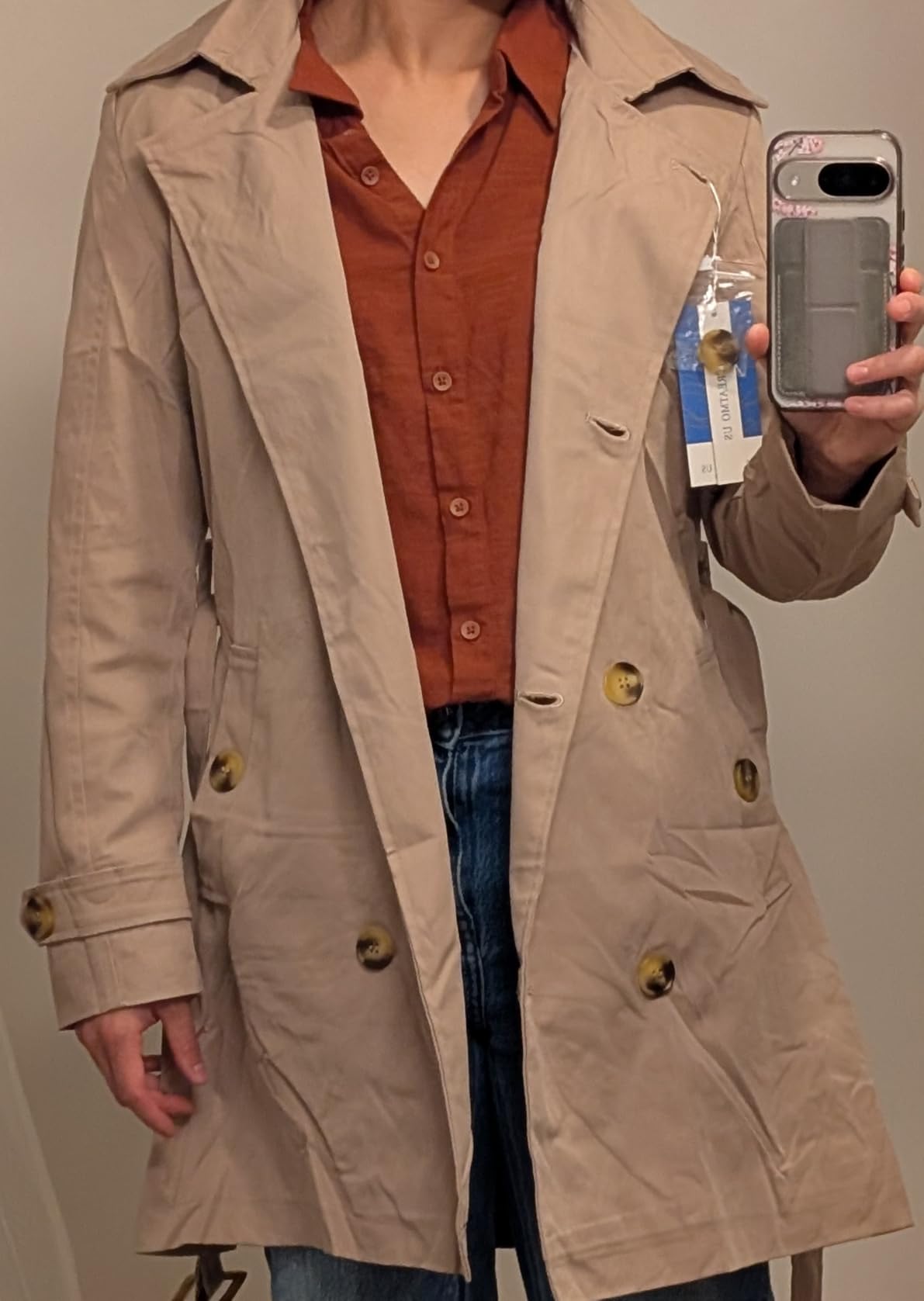 CREATMO US Women's Trench Coat Double-Breasted Classic Lapel Overcoat Belted Slim Outerwear Coat with Detachable Hood customer photo 2