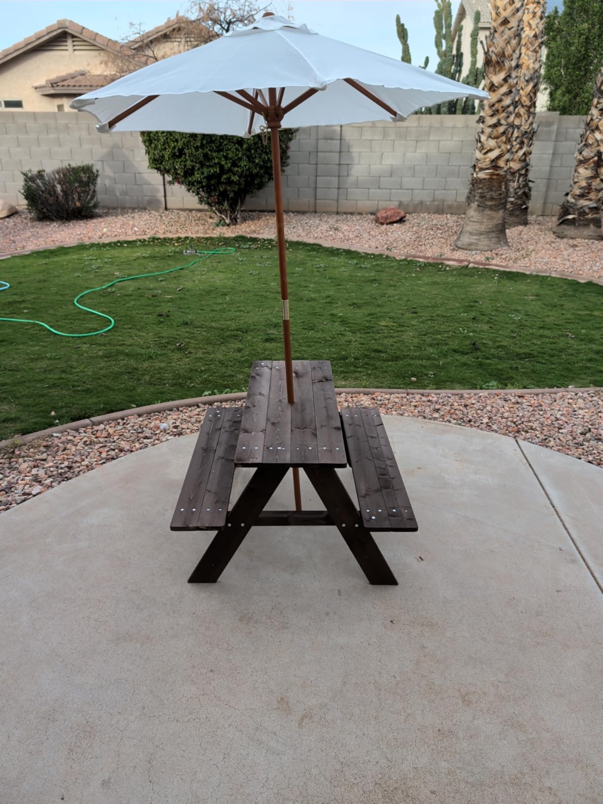 HONEY JOY Kids Picnic Table, Outdoor Wooden Bench Set w/Removable Umbrella, Children Backyard Furniture for Patio Garden, Toddler Picnic Table for Outdoors, Gift for Boys Girls, Walnut customer photo 1