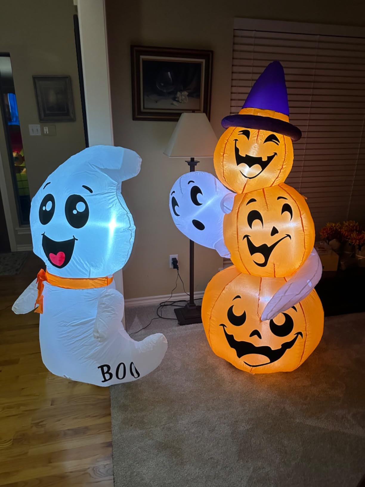 GOOSH 4 FT Halloween Inflatable Cute Ghost Outdoor Decorations Blow Up Yard Ghost with Built-in LEDs for Indoor Garden Lawn Party Decor customer photo 2