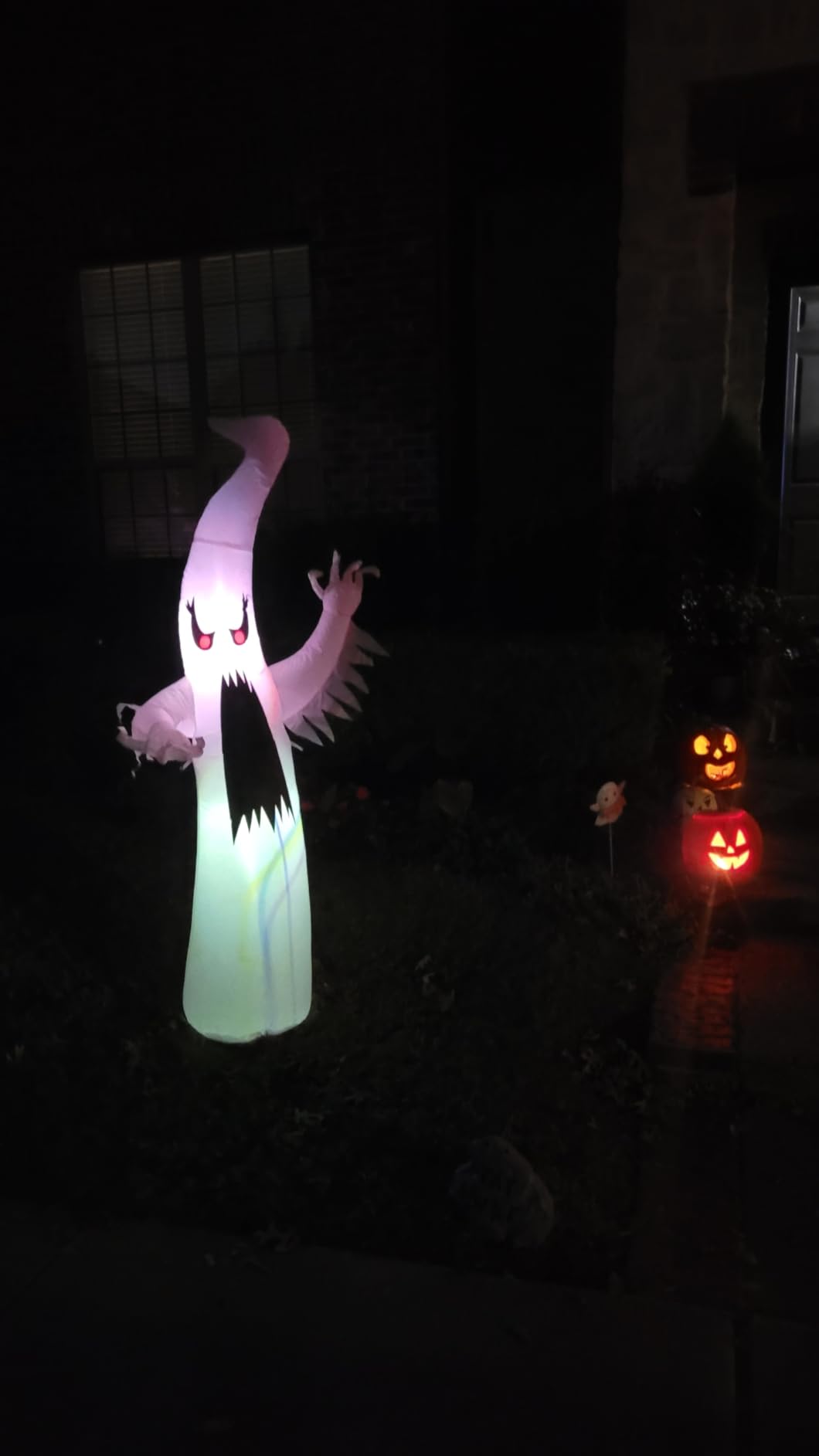 GOOSH 6 FT Halloween Inflatables Ghost Outdoor Decorations Blow Up Yard Scary Red Eye Dimming Ghost with Built-in Colorful LEDs for Garden Lawn Indoor Party Decor customer photo 2