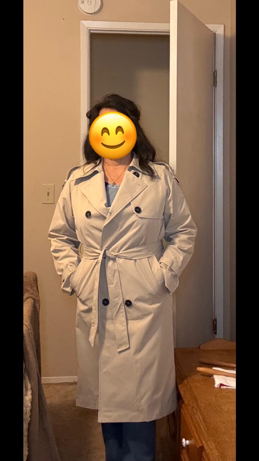 Womens Long Trench Coat Double Breasted Windproof Overcoat With Belt customer photo 1