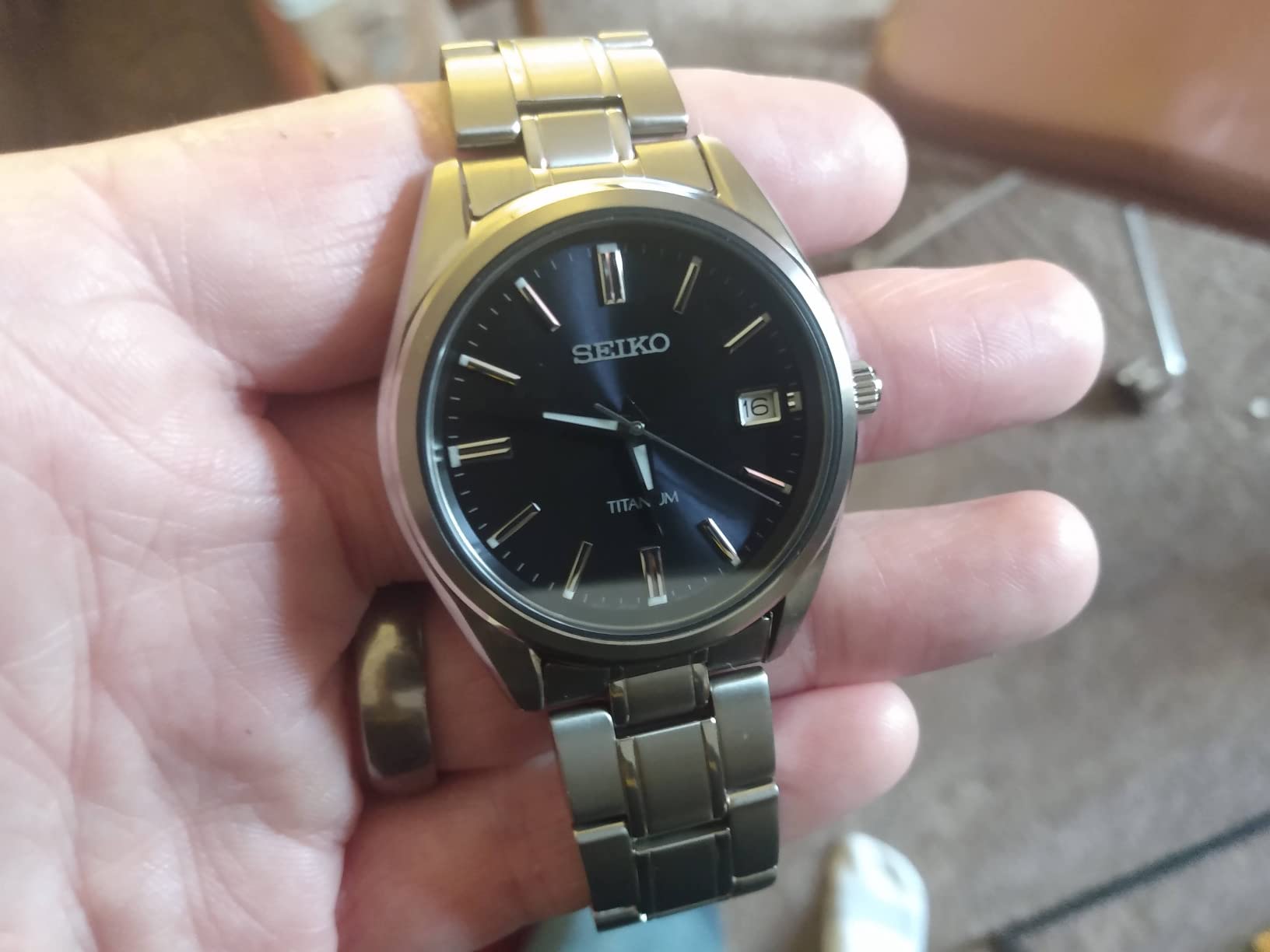 Seiko SUR373 Watch for Men - Essentials - Blue Dial with Sunray Finish, Date Calendar, Titanium Case & Bracelet, Sapphire Crystal, and 100m Water Resistant customer photo 1