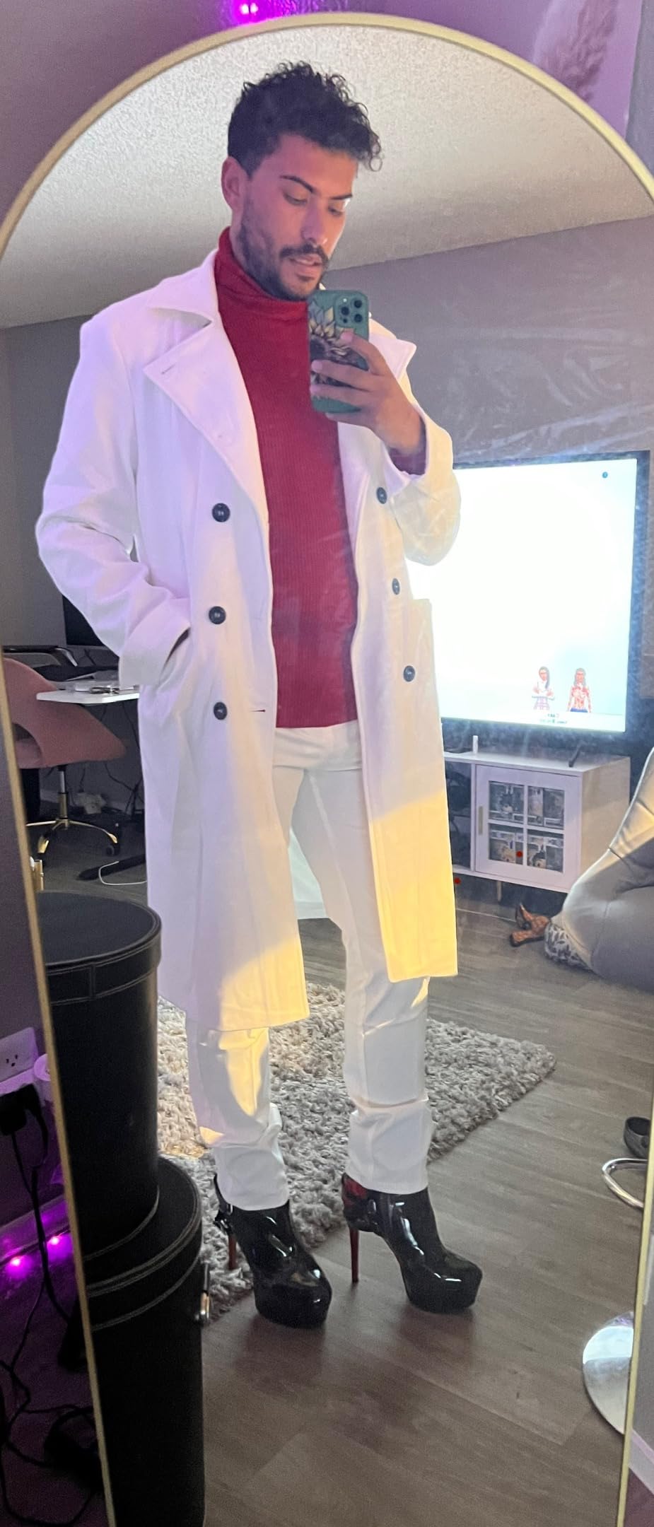 Ebifin Men's Notch Lapel Double Breasted Long Trench Coat Casual Cotton Blend Peacoat customer photo 2