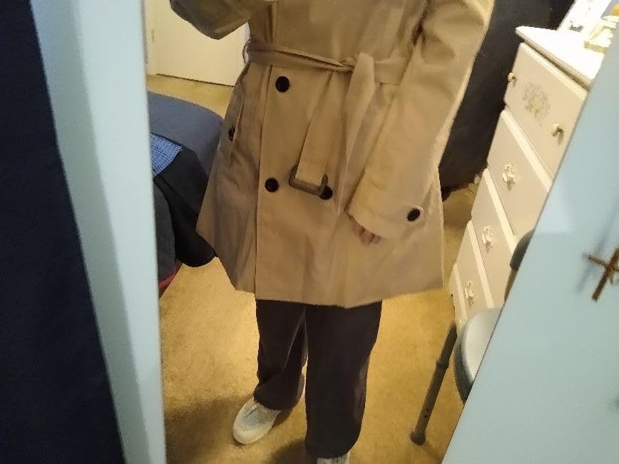 FARVALUE Women's Waterproof Trench Coat Double Breasted Windbreaker Classic Belted Lapel Overcoat with Removable Hood customer photo 2