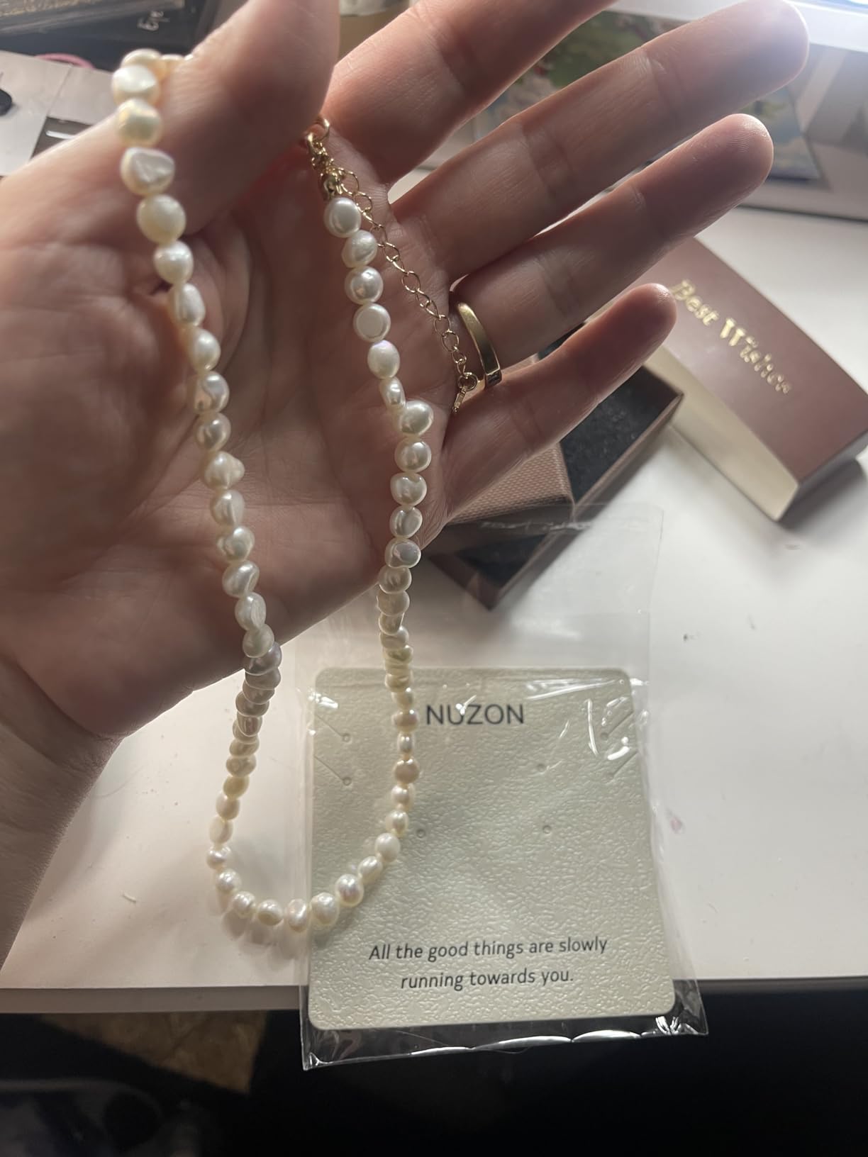 NUZON Natural Freshwater Baroque Pearl Choker Necklace for Women 16’’ customer photo 1