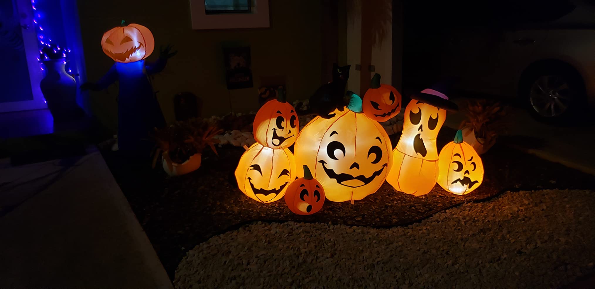 Joiedomi 6 FT Long Halloween Inflatable Outdoor Decorations, Pumpkin Blow Up Yard Decorations, 7 Pcs Inflatable Pumpkin for Outside with Witch's Cat with Build-in LEDs for Halloween Decor customer photo 1