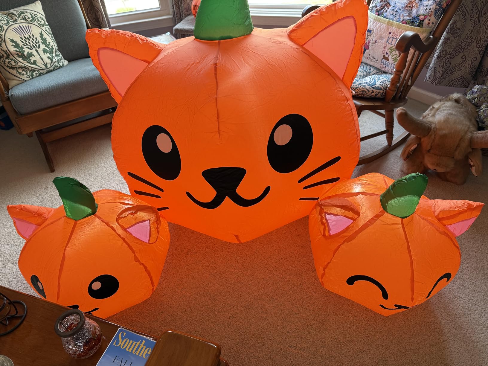 COMIN Halloween Inflatable 5FT Long Three Pumpkin Cat Head Combo with Built-in LEDs, Blow Up Yard Decoration for Holiday Party Indoor, Outdoor, Yard, Garden, Lawn customer photo 2