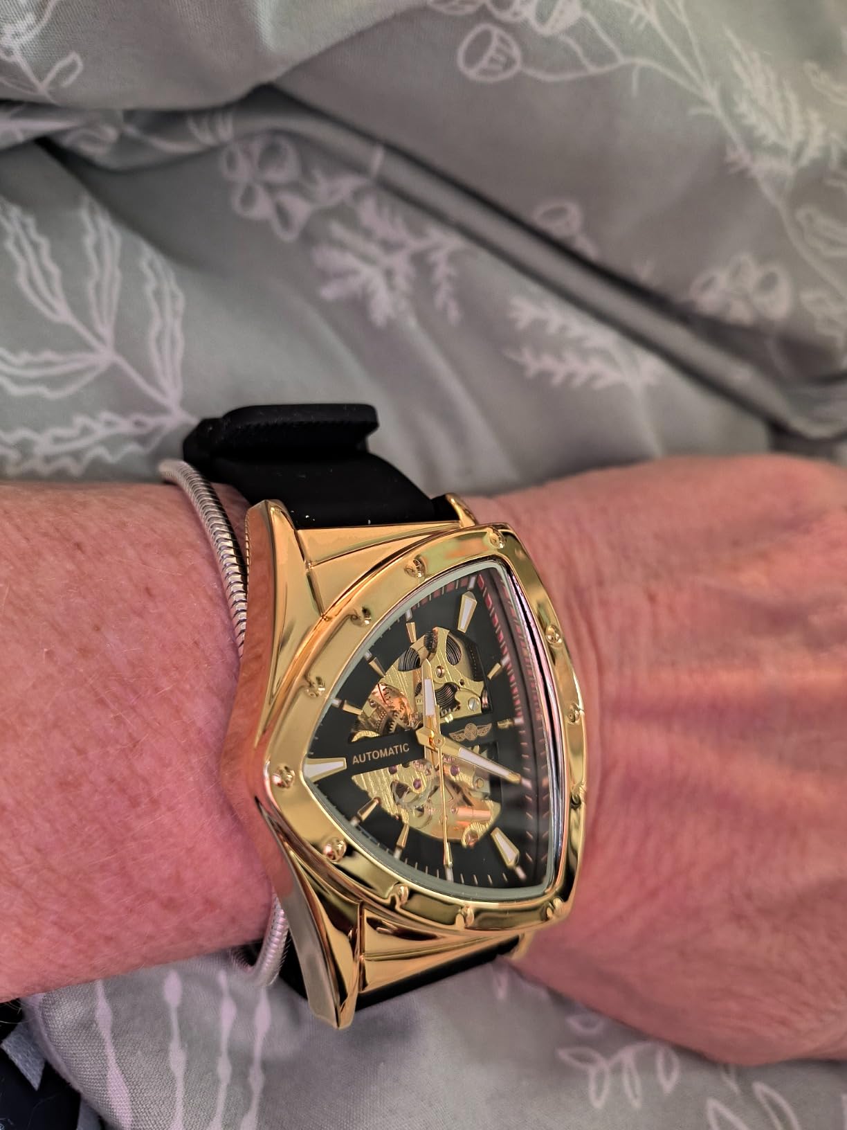 FORSINING Skeleton Watches for Men, Automatic Mechanical Watch with Triangle Dial, Luminous Self Winding Watches Stainless Steel Bracelet or Soft Silicone Strap customer photo 1