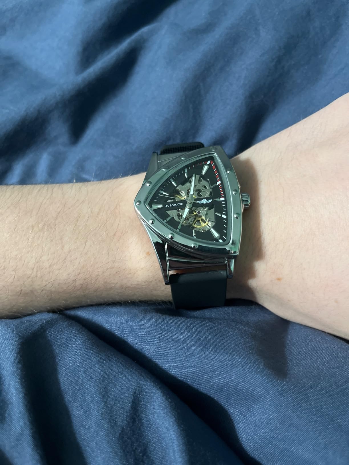 FORSINING Skeleton Watches for Men, Automatic Mechanical Watch with Triangle Dial, Luminous Self Winding Watches Stainless Steel Bracelet or Soft Silicone Strap customer photo 2