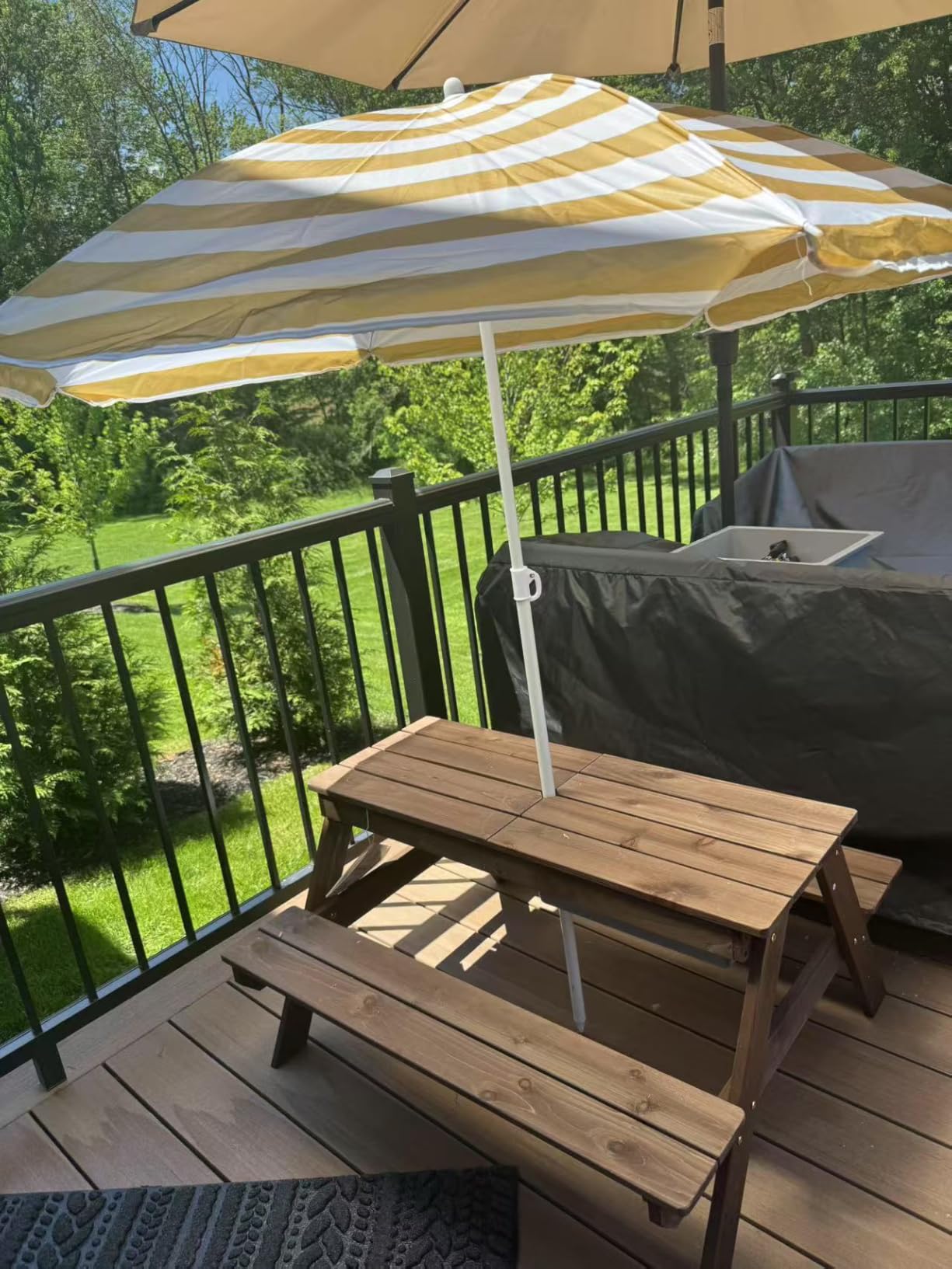 Costzon Kids Picnic Table with Sensory Bins, 4 in 1 Sand and Water Table with Height Adjustable Umbrella, Removable Tabletop, Wooden Kids Outdoor Table for Backyard Patio Play customer photo 2