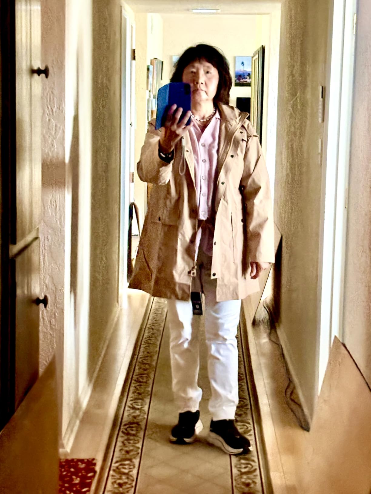 SaphiRose Women's Waterproof Rain Jacket Long Raincoat Hooded Windbreaker Trench Coat customer photo 2