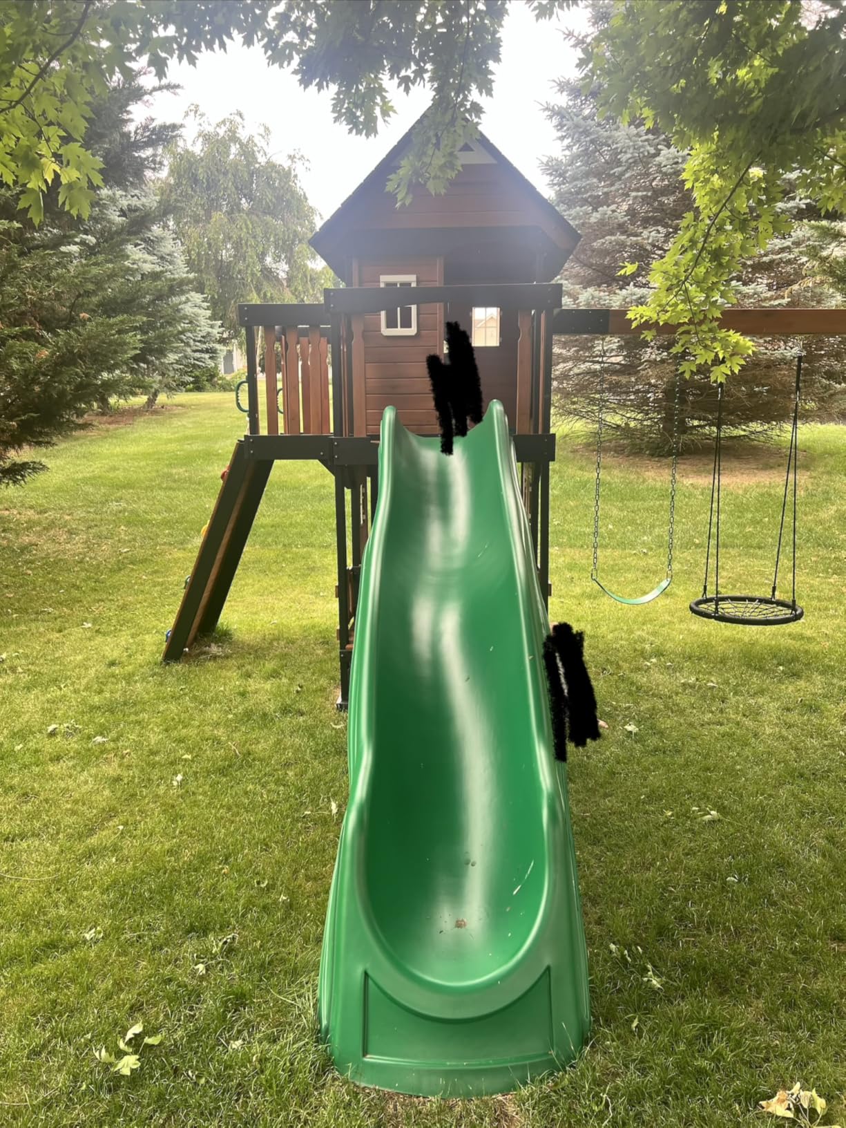 Backyard Discovery Canyon Creek Cedar Wood Swing Set with Wave Slide, Clubhouse, Play Kitchen, Picnic Area, Belt Swings, Web Swing, Rock Wall, Balconies, Playhouse, Step Ladder, Outdoor Playset customer photo 1