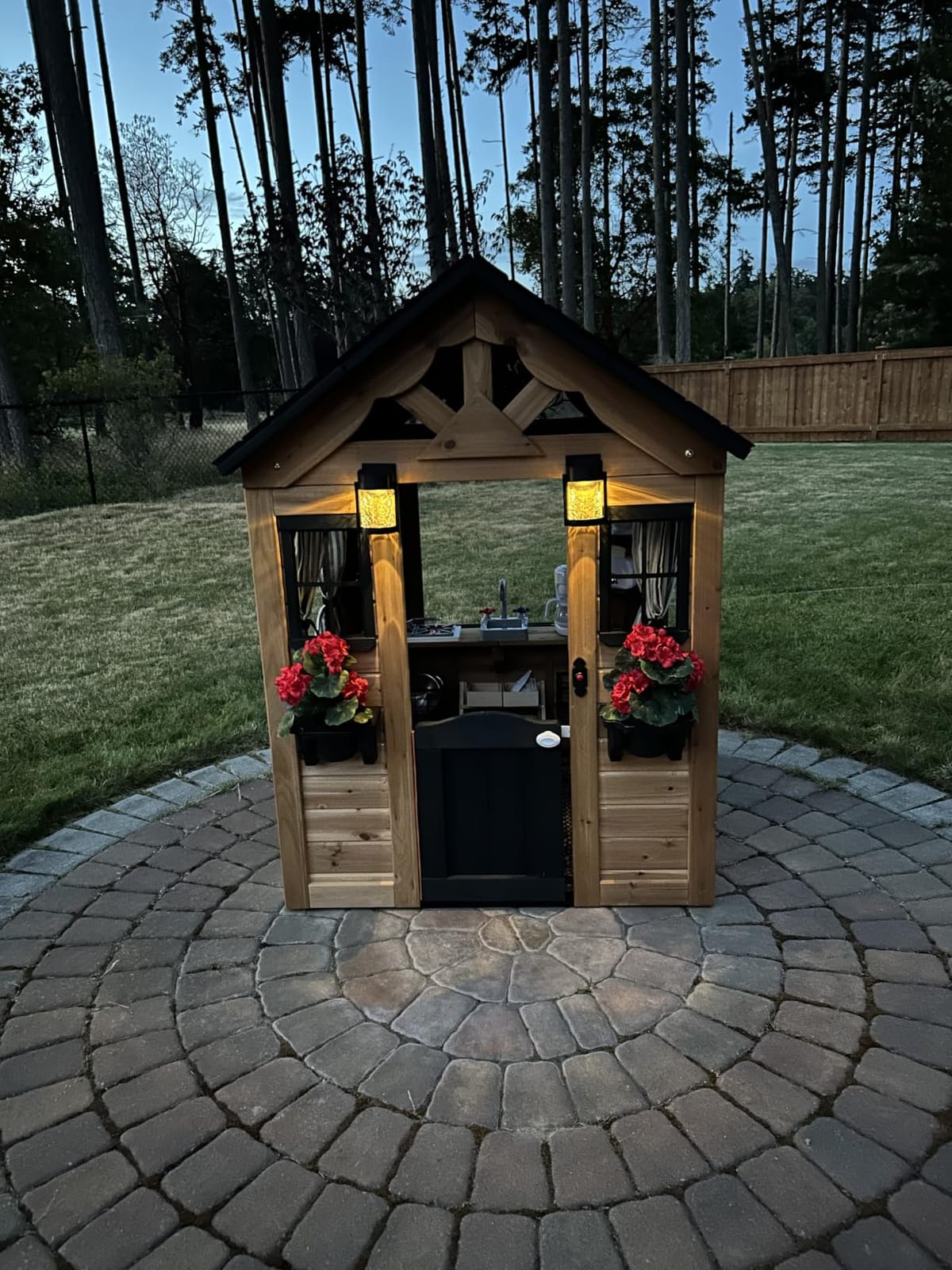 Backyard Discovery Sweetwater White Cedar Wooden Kids Playhouse Cottage with Play Kitchen, Snack Bar, Half Door, Toy Phone, Windows, Flowerpot Holders, Working Doorbell for Outdoor Imaginative Play customer photo 1