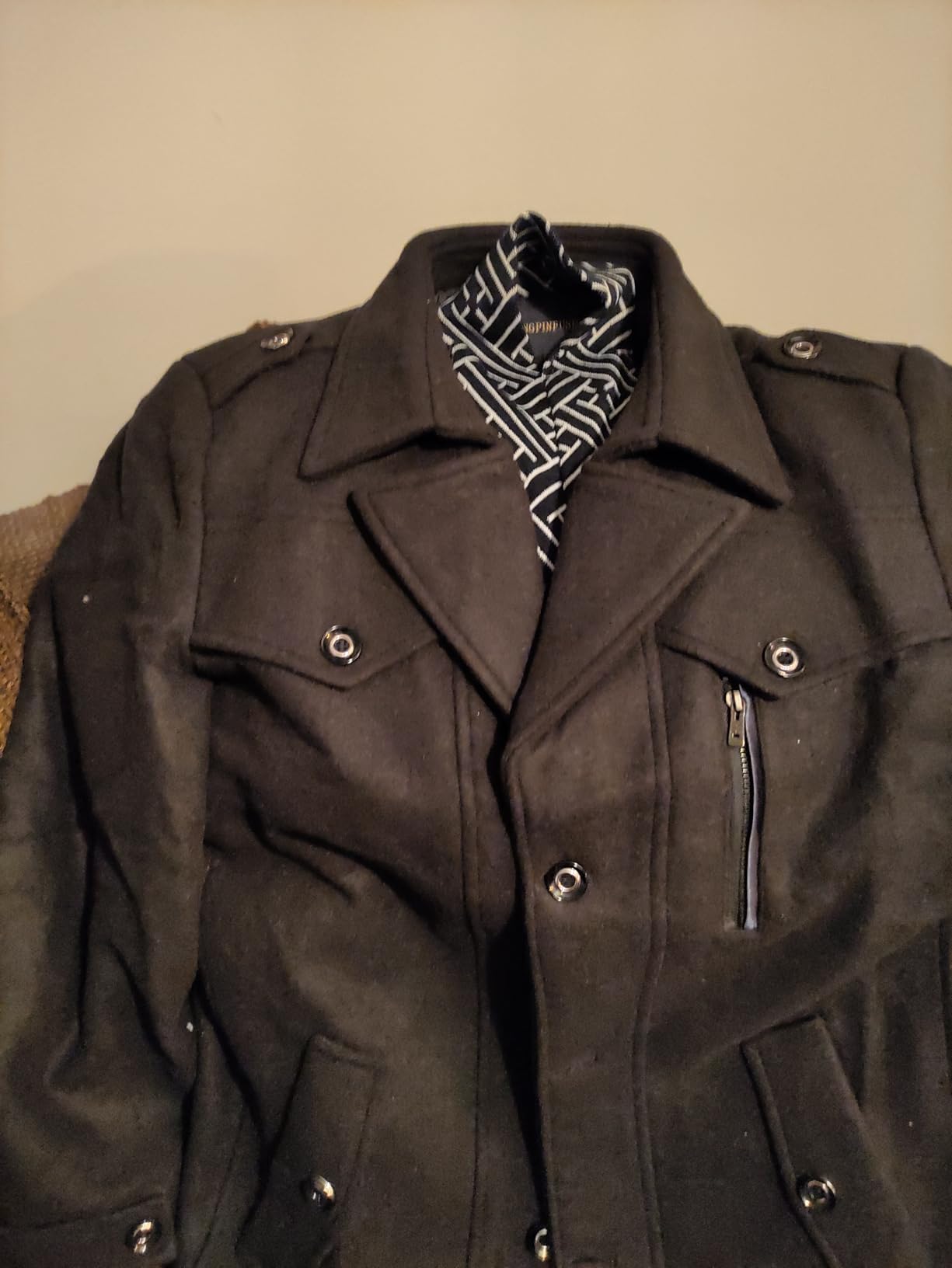 INVACHI Men's Wool Blend Coat Warm Winter Trench Coat with Detachable Soft Scarf Single Breasted Pea Coat customer photo 2