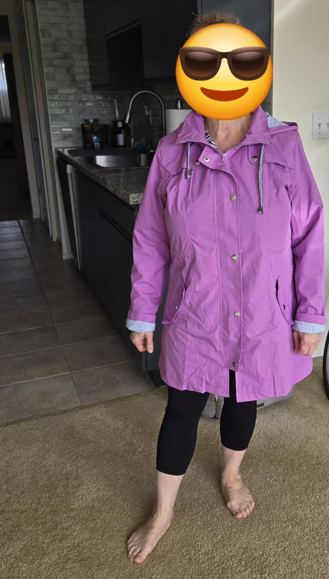 Kikibell Rain Jacket Women Striped Lined Hooded Lightweight Raincoat Outdoor Waterproof Windbreaker customer photo 1
