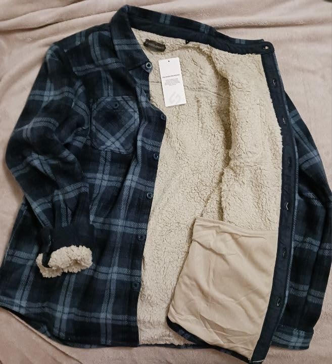 HODOSPORTS Mens Flannel Shirts Jacket Fleece Sherpa Lined Heavyweight Button Down Plaid Unisex Winter Coat with Pockets customer photo 2