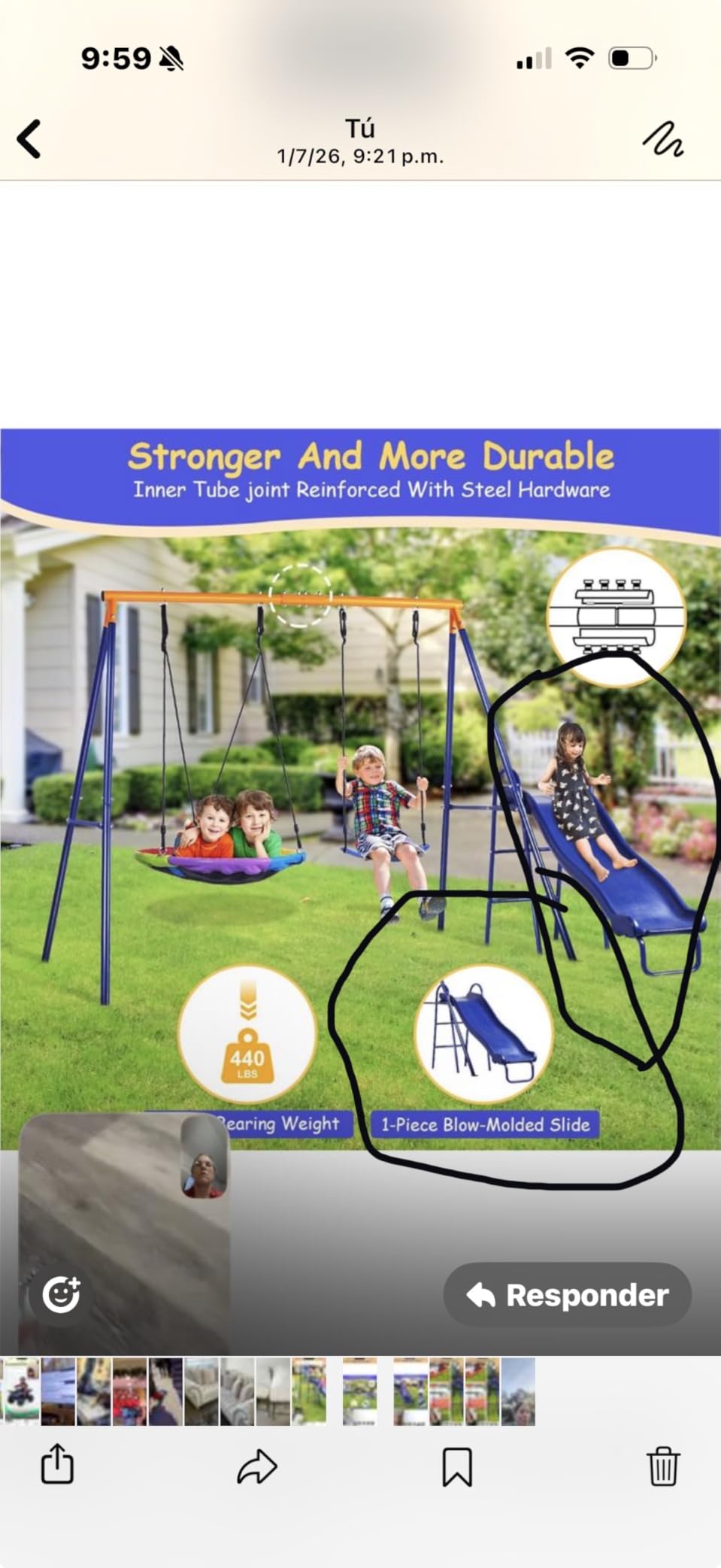 Lunafun Swing Set for Backyard with Kids Slide 440lbs Heavy-Duty Metal A-Frame 1 Saucer Swing Seat 1 Swings Seat & 1 Slide customer photo 1