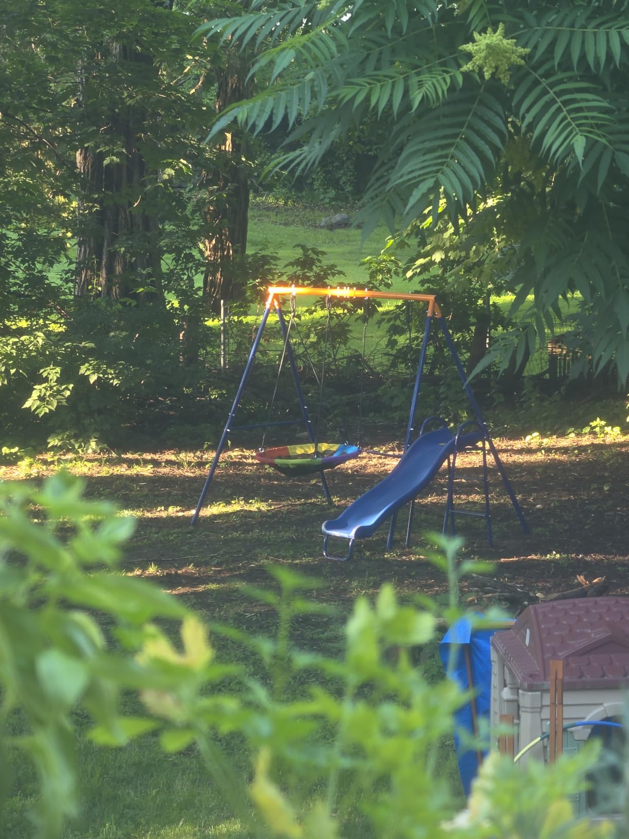 Lunafun Swing Set for Backyard with Kids Slide 440lbs Heavy-Duty Metal A-Frame 1 Saucer Swing Seat 1 Swings Seat & 1 Slide customer photo 2