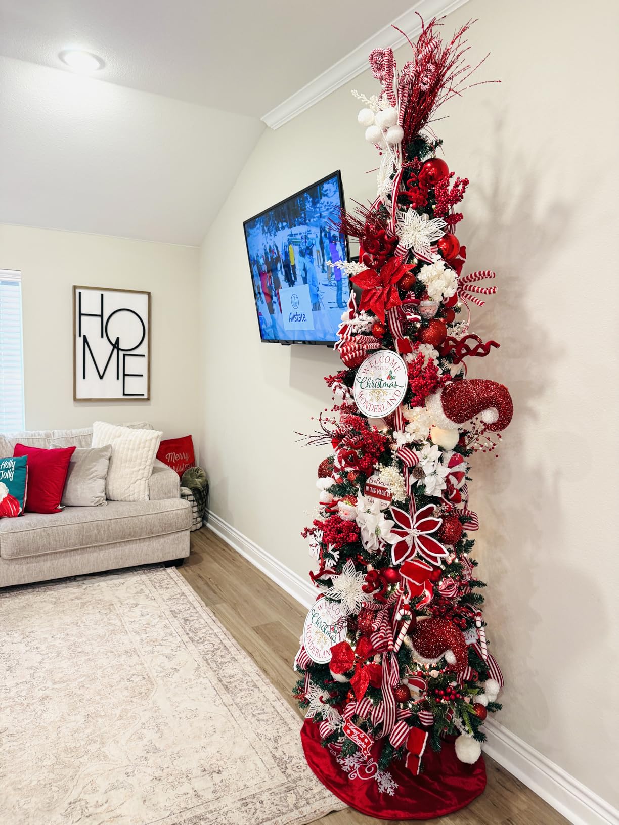 Goplus 5ft Slim Pencil Christmas Tree, Artificial Unlit Skinny Xmas Tree with 220 Branch Tips, Sturdy Metal Stand, for Home Office Decor customer photo 2