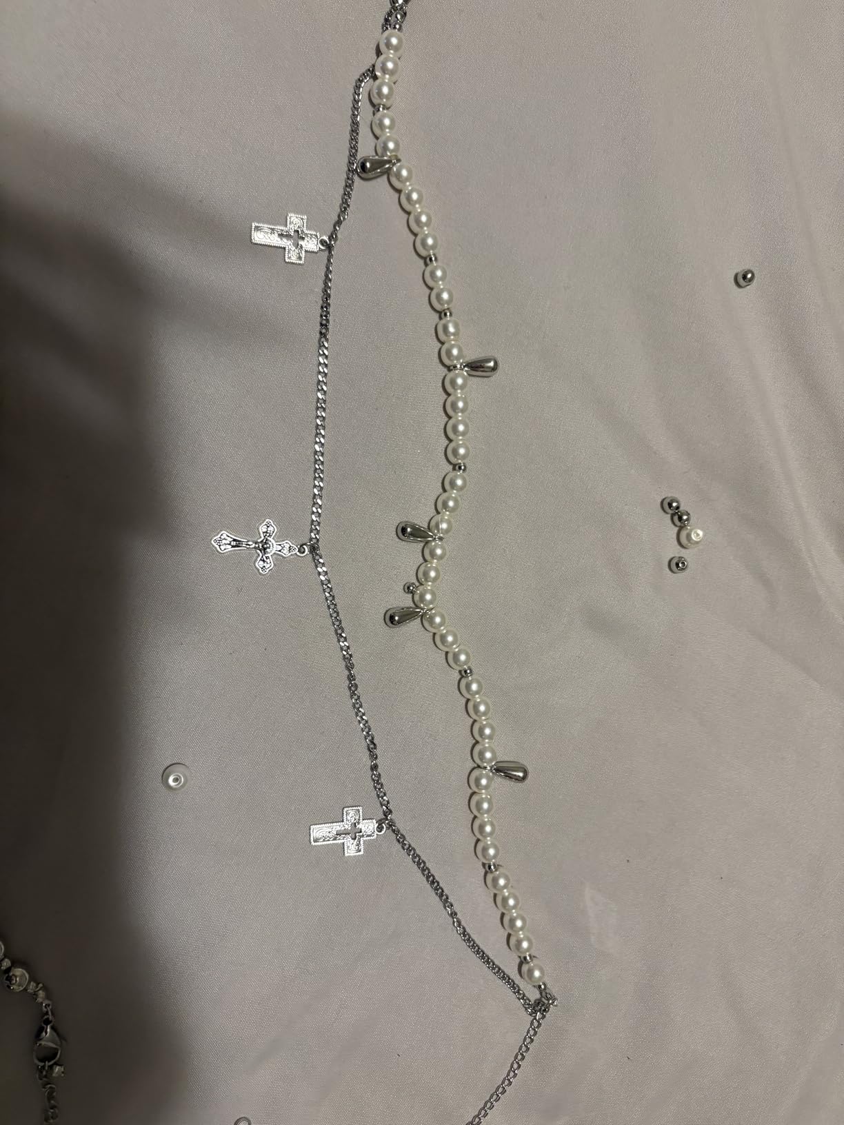 Layered Pearl Necklace Gothic Cross Pearl Stacked Necklace for Women customer photo 2