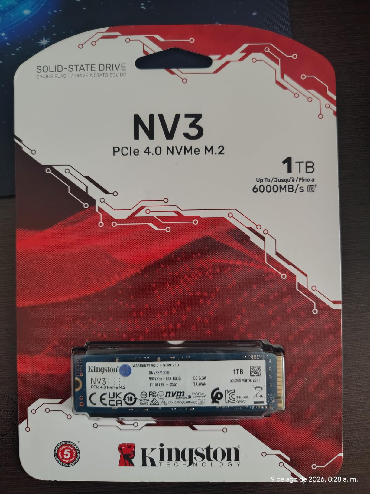 Kingston NV3 1TB M.2 2280 NVMe SSD | PCIe 4.0 Gen 4x4 | Up to 6000 MB/s | SNV3S/1000G customer photo 1