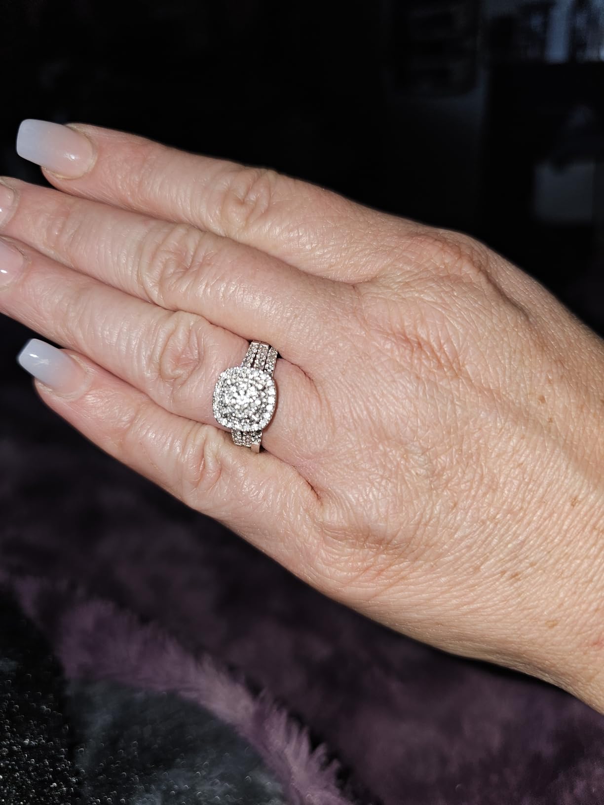 Bridal Set Rings for Women Lab Grown Diamond Halo Wedding Engagement Ring customer photo 2