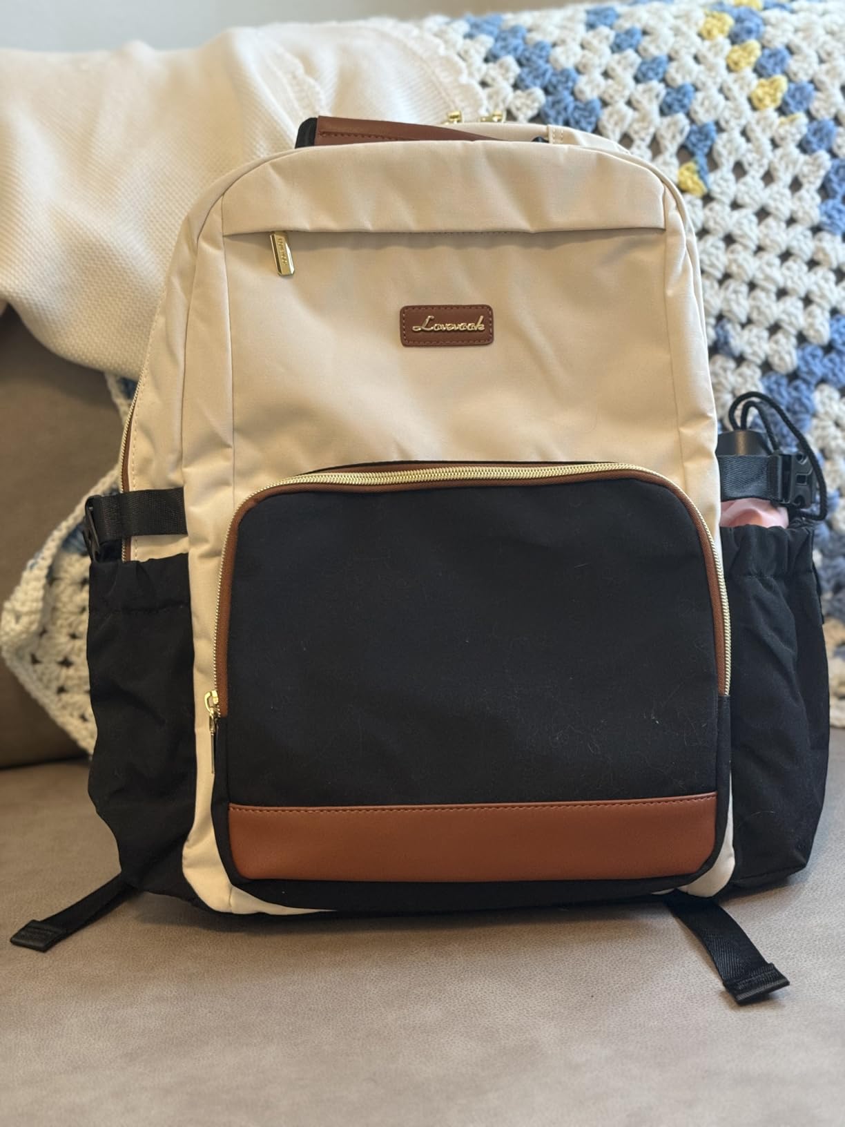 LOVEVOOK Laptop Backpack for Women with Pouch Pocket for Large Capacity Cup,15.6 Inch Laptop Computer Bag Travel Backpack Purse,Waterproof Work Business Backpack College Teacher Bags,Beige-Black-Brown customer photo 2