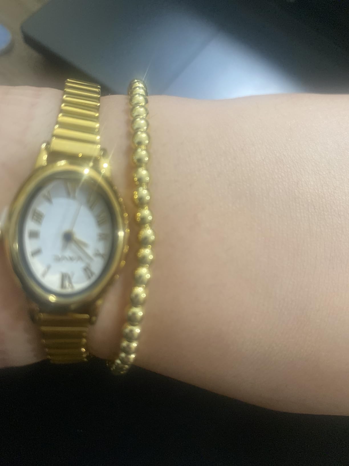 Small Gold Watches for Women,Analog Womens Watch with Stainless Steel Expansion Band,Oval Case Roman Dial,Water Resistant customer photo 2