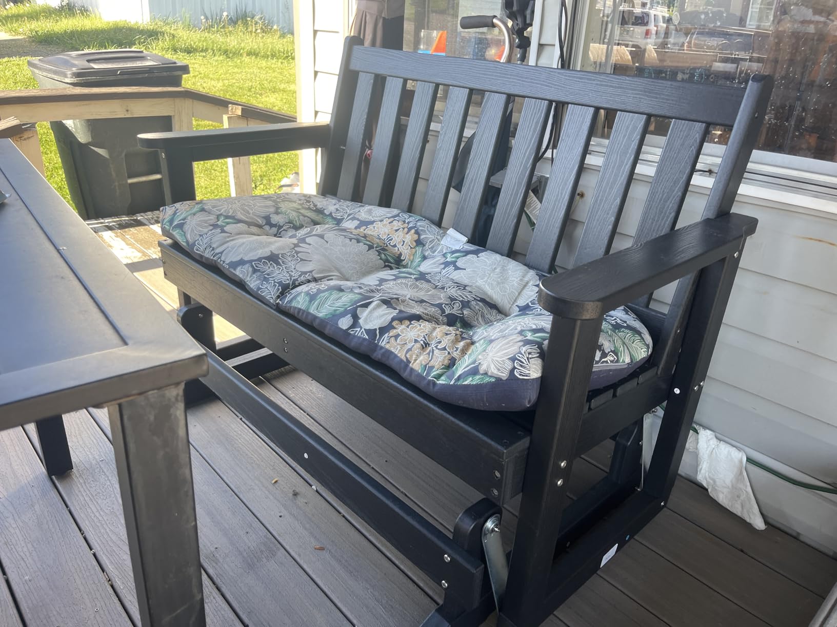 SERWALL 2 Person Patio Glider Bench, HDPE All Weather Swinging Bench, Black customer photo 2