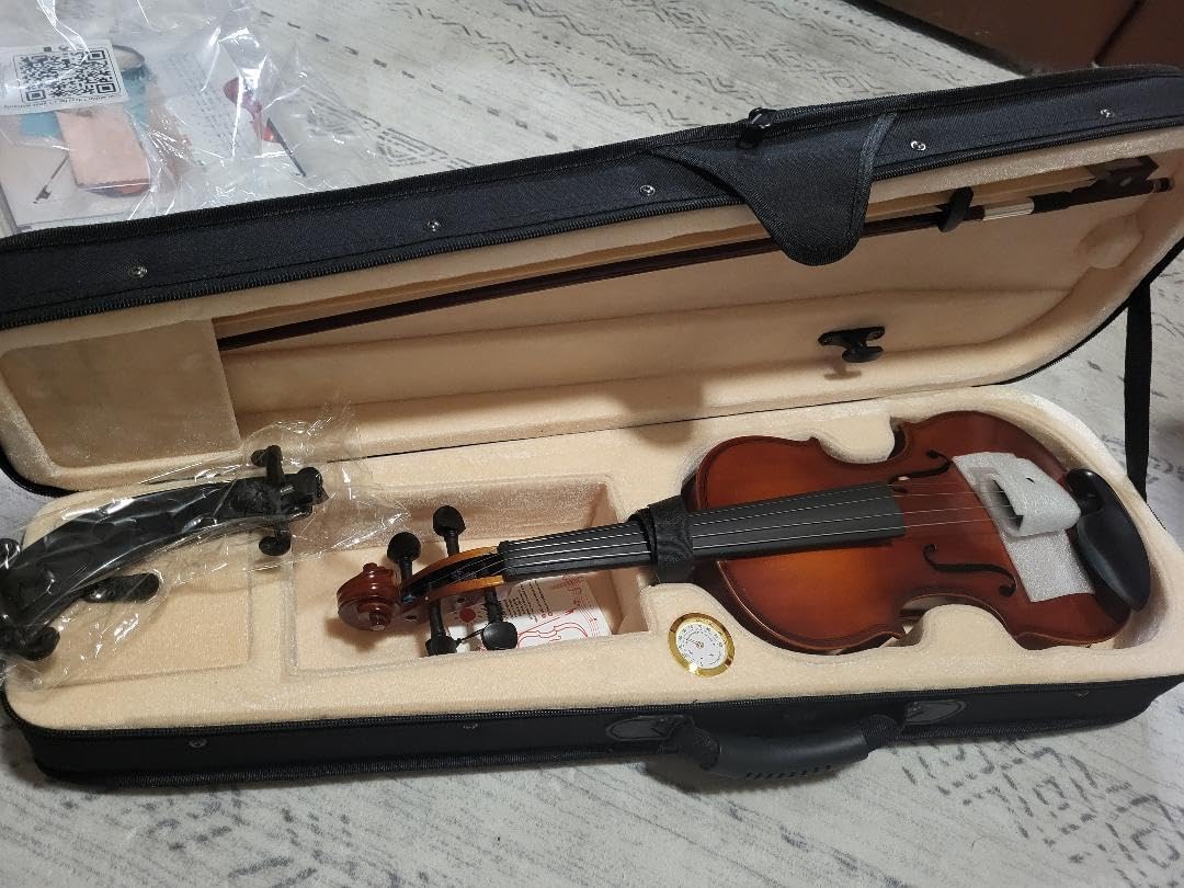 Kmise Violin 3/4 Size Starter Kit for Students Beginners Adults, Tough Jujube Wood Acoustic Fiddle Set with Hard Case, Bow, Rosin, Extra Strings, Shoulder Rest, Guide & Chart customer photo 1