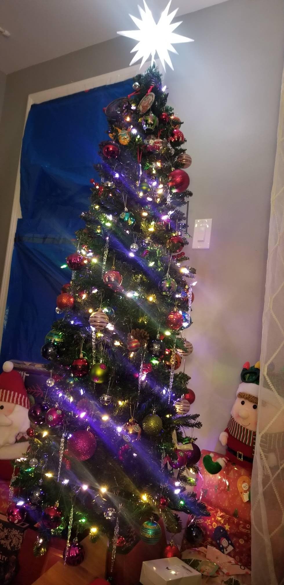 6 FT Pre-lit Christmas Tree Spruce with Remote Control, 300 Warm White Multi-Color Changing LED Lights, Artificial Hinged/Feel Real/Realistic for Home, Holiday Decoration Dual Color LED customer photo 2