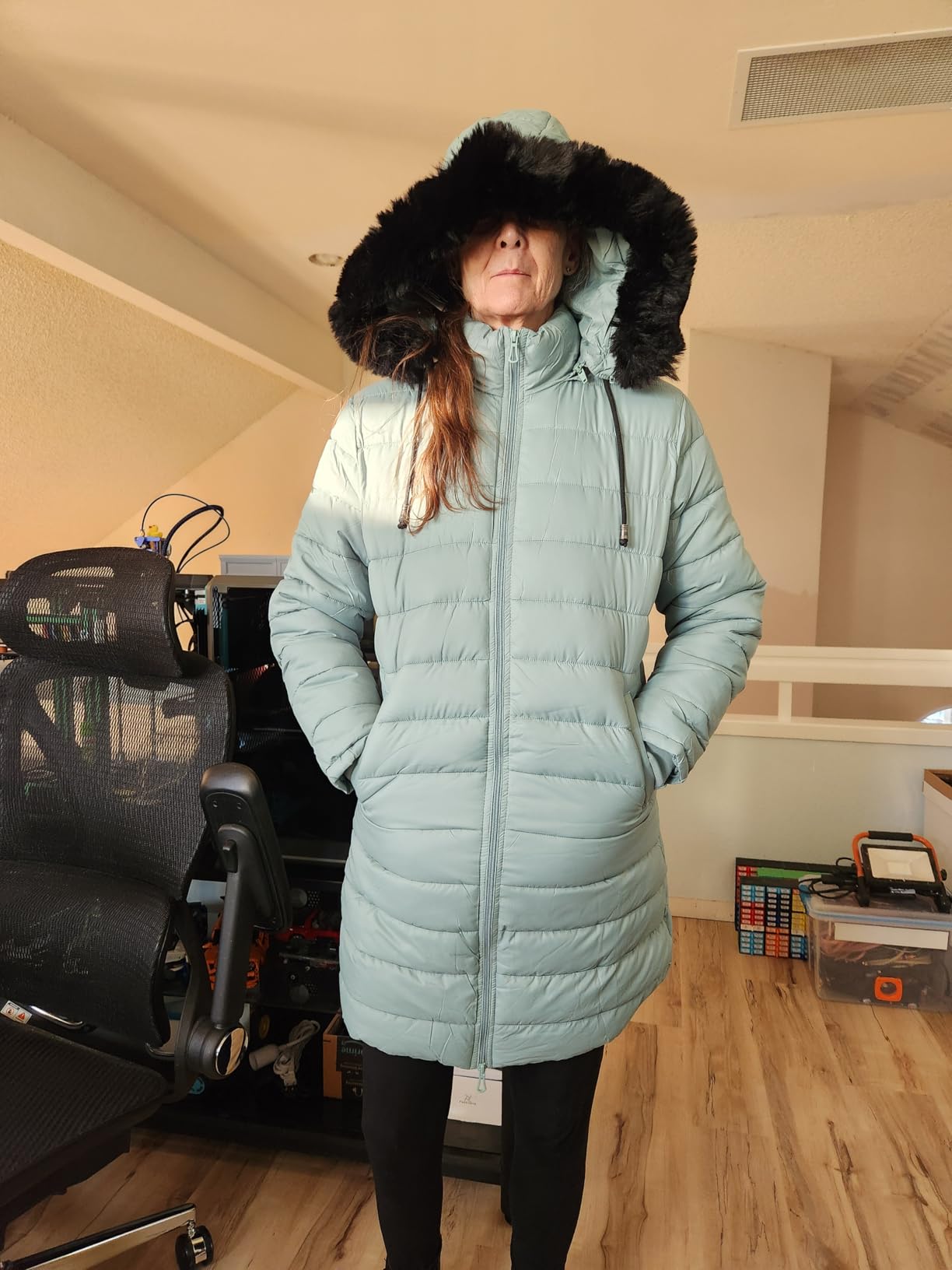 GOLDLADIES Women's Waterproof Long Hooded Down Jacket customer photo 2