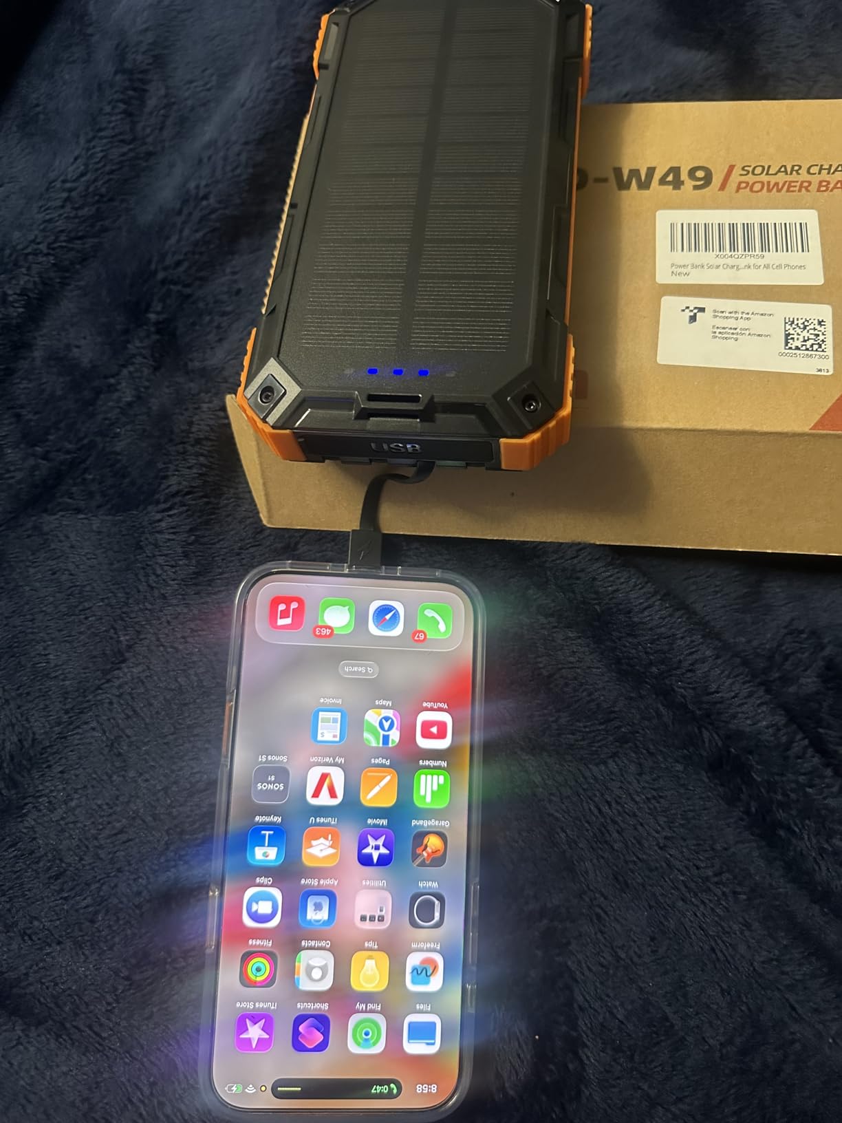 Solar Power Bank,49800mAh Wireless Portable Phone Charger with Built-in 4 Cables,22.5W Fast Charging External Battery Pack PD 3.0 USB-C In/Output for iPhone,iPad,Android,Perfect for Camping, Hiking customer photo 1