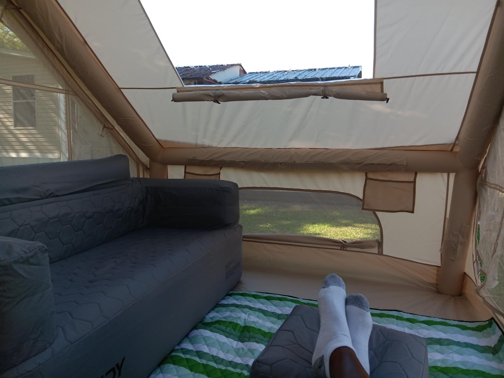 Outvita Inflatable Tents, Easy Setup Blow Up Tent with Pump, Waterproof Oxford Inflatable House for Camping, Air Glamping Tent with Stove Jack, Mesh Windows, Storage Bag customer photo 2